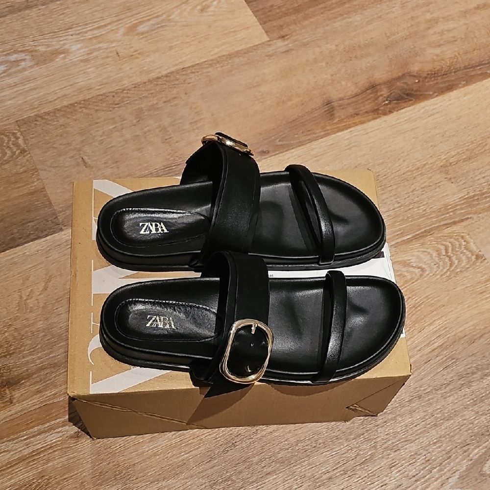 Zara Black Sandals with Gold Accent